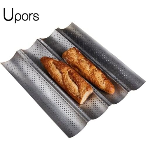 UPORS Stainless Steel Baking French Bread Pan Tray Perforated 2 3 4 Groov Non Stick Baguette Mold Cake Form Baking Accessories