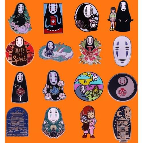 Anime Spirited Away No-Face Enamel Pins Funny Girl Metal Cartoon Brooch Backpack Hat Bag Collar Lapel Badge Fashion Jewelry Gift