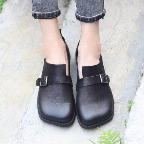 Womens Oxford Shoes Slip-on Women Flat shoes 100% Genuine Leather Ladies Loafers Square toe Woman Flats Summer Ballet Flats