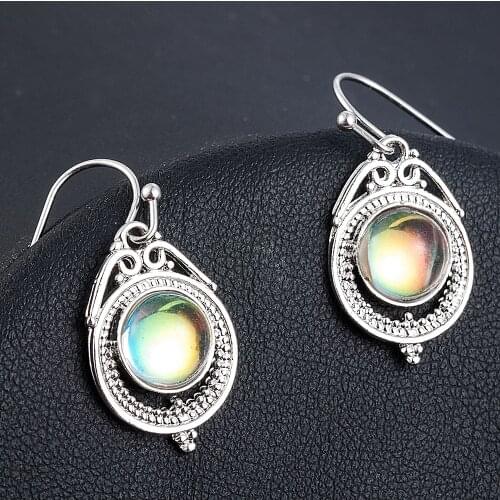 2020 New Vintage Imitation Moonstone Crystal Dangle Earrings Color Earrings for Women Wedding Jewelry Statement Earring