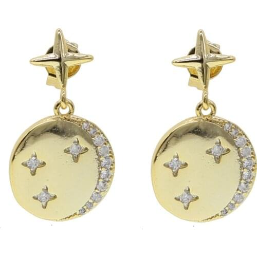 Gold color fashion 2020 Christmas gift jewelry micro pave cz moon star starburst dangle drop earring