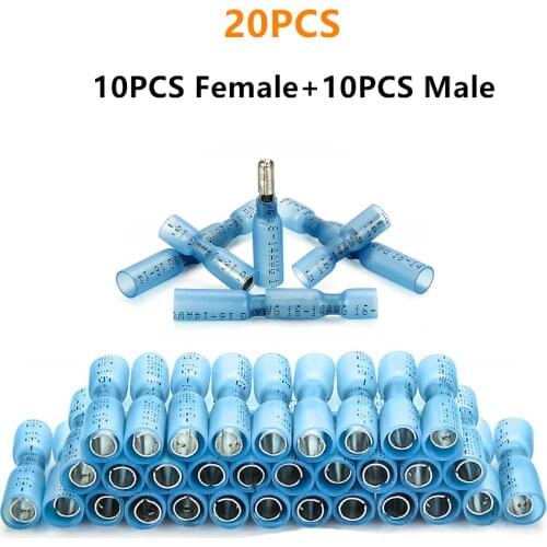 20PCS Heat Shrink Bullet Connectors Female Male Electrical Wire Connector Splice Terminals 14-16AWG Crimp Terminals Kit