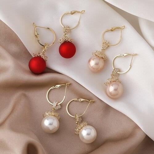 2021 Korean New Arrival Shiny Zircon Pearl Drop Earrings For Women Fashion Ear Accessories Party Elegant Pendientes