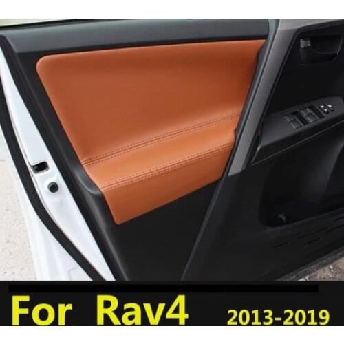 4PCS/SET Microfiber Front / Rear Door Panel Armrest Leather Cover Protective Trim For Toyota RAV4(2013-2019) with Mount Fittings