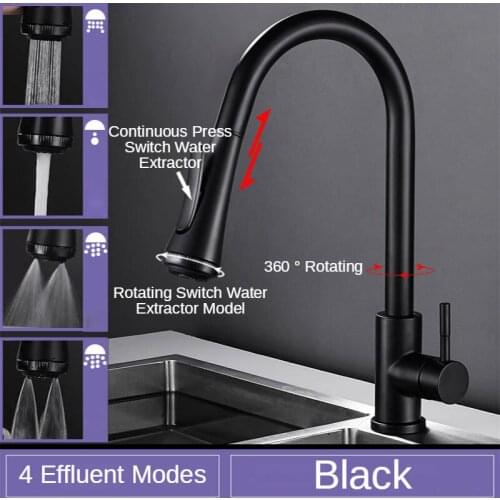 4 Effluent Mode Kitchen Faucet Pull Out Single Handle Hole Spout Sink Hot Cold Mixer Tap 360 Rotation Stream Sprayer Shower Head