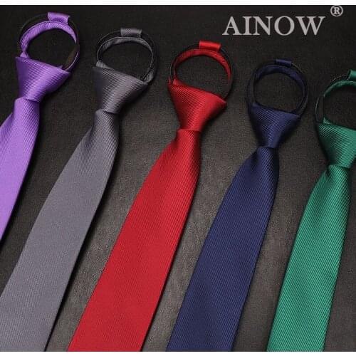 6cm Solid color Necktie For Men Red Black Blue Lazy Tie Easy To Pull Rope Neckwear Zipper TiesBridegroom Party Dress