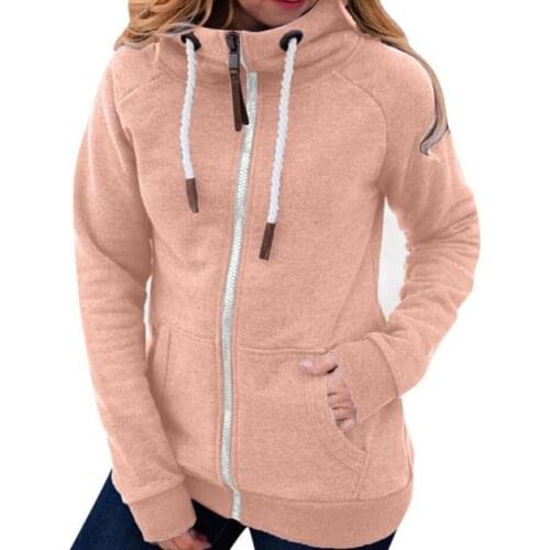 80% HOT SALES！！！Women Solid Color Hoodies Zipper Pocket Sweatshirt Long Sleeve Warm Soft Coat
