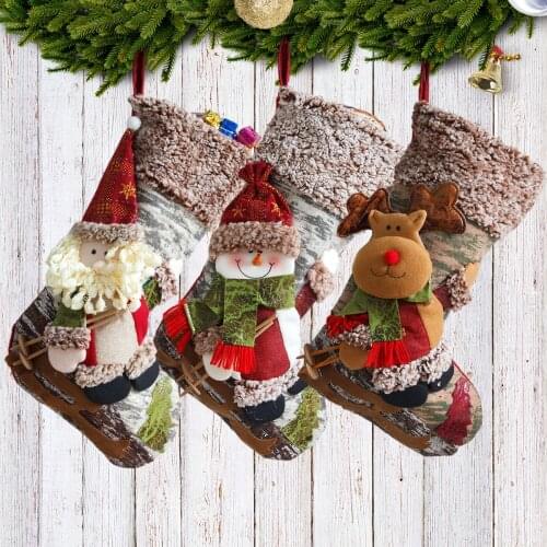 Large Sleigh Santa Claus Snowman Christmas Stocking Fireplace Decor Socks Kids Gift Bags Candy Holder Christmas Decor for Home