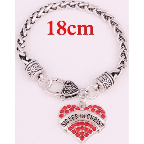 Sister in Christ Pave Heart Charm Bracelet Lobster Clasp