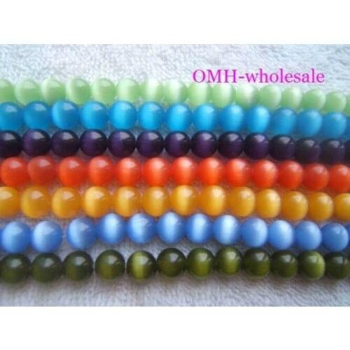 OMH wholesale 50PCS 4mm 6mm 8mm 10mm Red white blue purple 10color mix glass cats eye spacer beads loose beads ZL63