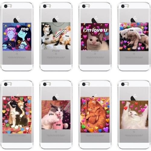 TPU Phone Case For Apple iPhone 5C 5S SE 5 S Soft Silicone Funny Cat Dog Heart Kawaii Cute Love Back Cover For iPhone 4S 4 S