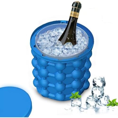 Dropshipping Portable 2 in 1 Large Silicone Ice Bucket Mold with Lid Space Saving Cube Maker Tools for Kitchen Party Barware