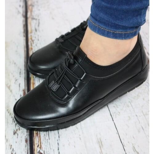 Günlük Ortopedik Rahat Kalıp Topuk Jelli İçi Hakiki Deri Bağcıklı Kadın Ayakkabı