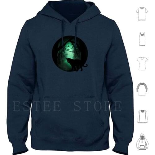 Follow Me Black Background Hoodies Cat Big Cat Cats Panther Wildlife Animal Nature Forest Tree Jungle Green Black