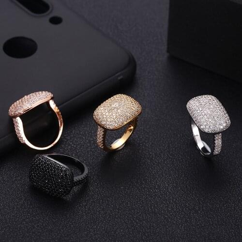 Jankelly Fashion design AAA cubic zirconia square shaped pave setting open ring for women accessories,best quality