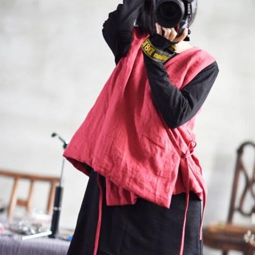 Johnature Women New Cotton Linen Vintage Vests Spring 2020 Chinese Style Warm Cloths Womens Cardigan Belt Vests Coats