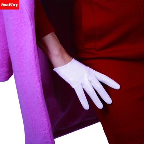 DooWay 6-inch White Faux Patent Leather PU Shine Women Golves Short Evening Party Wetlook Sexy Finger Gloves