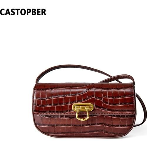 Leather Crossbody Saddle Bag Purse Vintage Crocodile Pattern Womens Messenger Retro Bags Cowhide Split Leather Ladies Famous