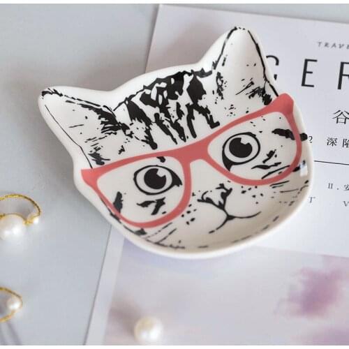 Nordic creative cat cartoon ceramic cat plate personality fruit plate Japanese dish jewelry tray pet food plate
