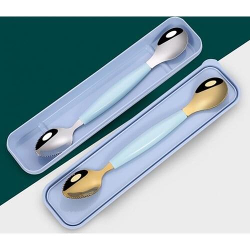 304 Stainless Steel Spoon Fruit Scraping Spoon Baby Food Supplement Tool Multifunctional Childrens Tableware Portable Boxed
