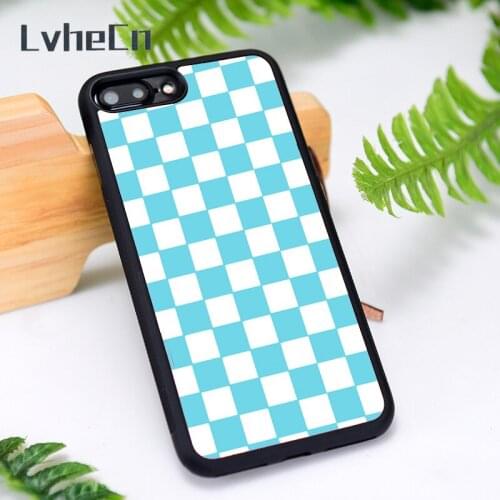 LvheCn Silicone Rubber Phone Case Cover for iPhone 6 6S 7 8 Plus X XS XR 11 12 Mini Pro Max Blue Checkers checkered texture