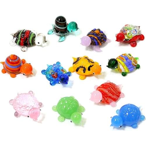 Miniature Figurines Glass Turtle Craft Ornament Colorful Creative Cute Sea Animal Statue Home Desktop Aquarium Kawaii Decoration