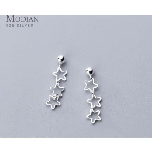 Modian Full Openwork Stars Fresh Stud Earrings for Women 925 Sterling Silver Cute Korean Girls Earings Accessories Oreilles