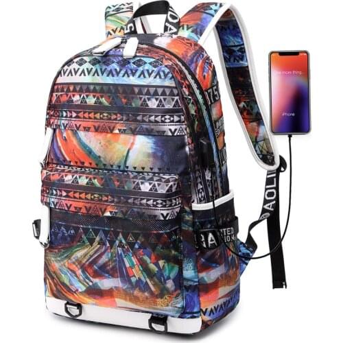 High School Students Colorful Fashion Backpacks For Teenagers Boys Causal Bookbag With USB Port Travel Shoulders Bags Packsack