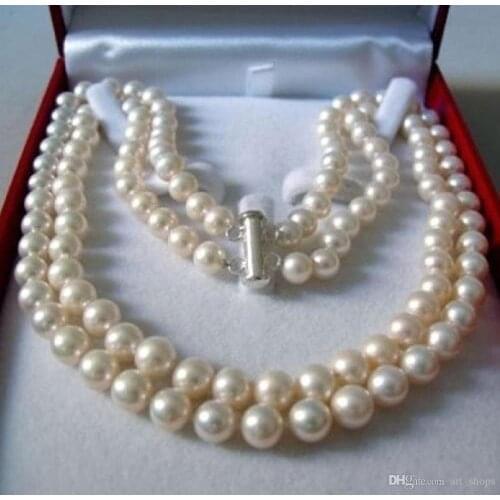 Fashion 2Rows 8-9mm Natural White Akoya Cultured Pearl Hand Knotted Necklace
