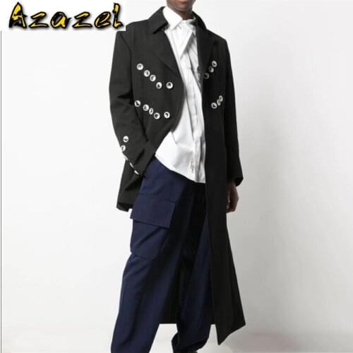 Men Trench New European and American mens long windbreaker wild slim thin asymmetric jacket catwalk loose trench coat plus size