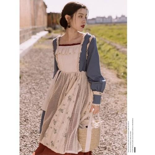 2020 new fashion womens clothing Square Collar Vintage dress women