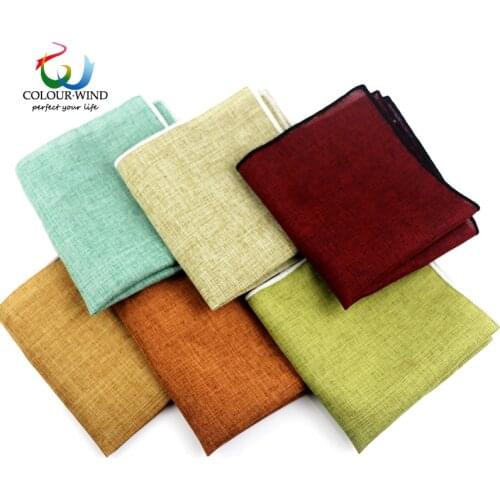 2020 New Fashion Polyester Linen Handkerchiefs Solid Pocket Square Skinny Hanky 24*24cm Accessories Gift