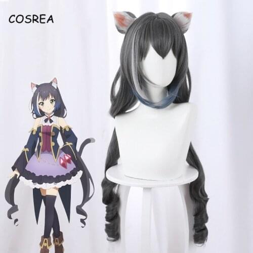 Princess Connect Re:Dive Cosplay Wig Kiruya Momochi Wig Gradient Long Curly Synthetic Hair Double Tail with Cat Ear Halloween