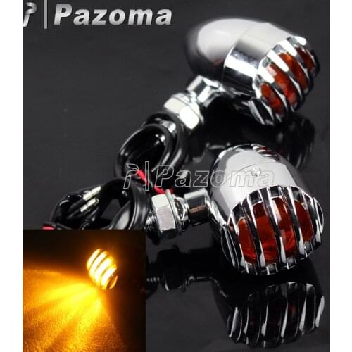 PAZOMA Chrome Aluminum Grill Bullet Motorcycle Turn Signal Indicator Light Lamp For Harley Chopper Bobber
