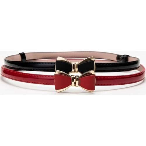 High Fashion Ladies Slim Thin Belt Bow Knot Buckle Ladies Casual Belt Elastic Belt Jeans Skirt Red Buckle Belt