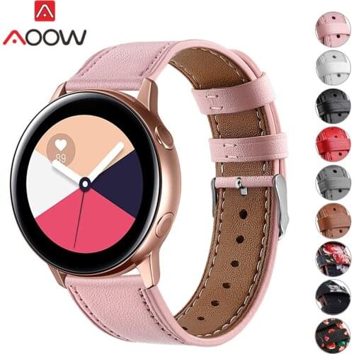 20mm Flower Printing Genuine Leather Strap for Samsung Galaxy Watch Active 42mm Gear S2 Pink Bracelet Band Watchband Accessories