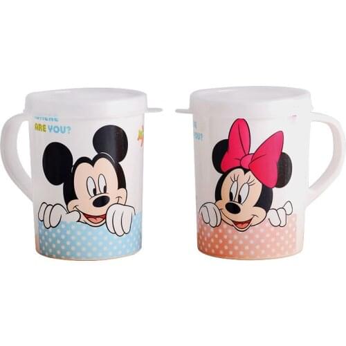 Disney 200ML Cartoon Mickey Minnie Straw cup With lid boys girls kindergarten Bottle Single ear cup