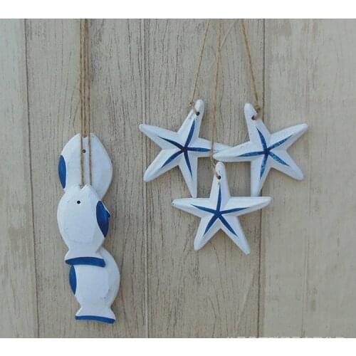 Mediterranean Starfish Fish Nautical Decor Hang Small Adorn Crafts Wood Fish/decorated Marine Pendant Home Decoration
