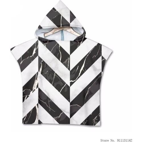 Stylish Geometric Marble Double-sided Print Childrens Hood Swimming Surfer Beach Towel Minimalist Multi-purpose Bathrobe