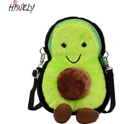 Harajuku Avocado Plush Soft Stuffed Fruits Cartoon Plush Toys Shoulder Bag for Children Kids Gift birthday gift Clutch Purse Q5