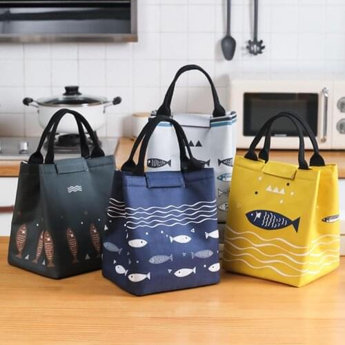 Lunch Bag Leakproof Heat Insulation Aluminum Foil Cute Fish Pattern Warm Keeping Lunch Pouch For Home Portable Picnic Travel