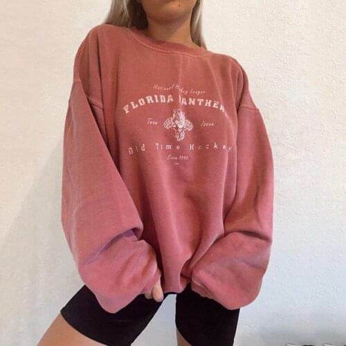 Pink Tops Letter Printing Oversized Crewneck Sweatshirt Women Loose Vintage Harajuku Cute Long Sleeve Fashion Clothes for Teens