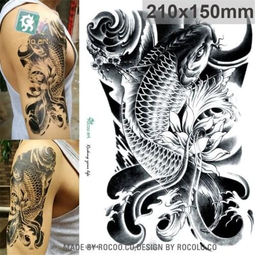 Waterproof temporary tattoos for men women black sketch carp design large tattoo sticker Free Shipping LC2814