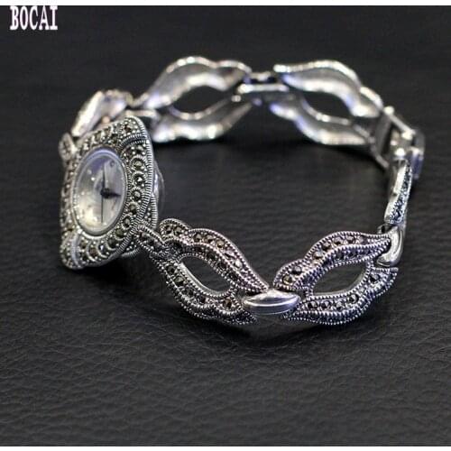 Thai craft S925 sterling silver jewelry 2019 new ladies Thai silver watch silver bracelet
