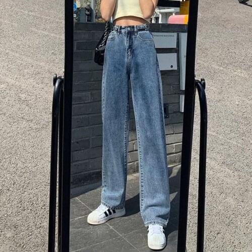 Blue Jeans Women High Waist Straight Leg Vintage Denim Trousers Spring/Autumn 2021 Loose Wide Leg Pants Streetwear Denim Pants