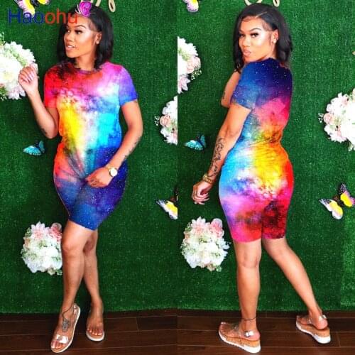 Rainbow Tie Dye Print 2 Piece Set Summer Outfit For Women Tracksuit Clothes Top+Biker Short Sweatsuit Lounge Wear Matching Sets