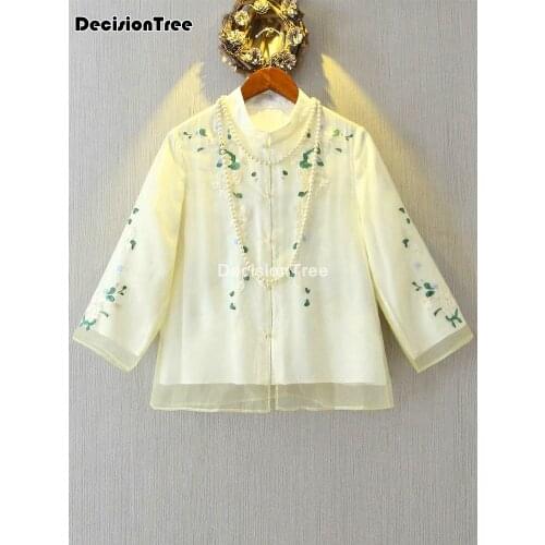 2021 womens chinese cheongsam satin embroidery jacket top qipao cheongsam top retro chinese traditional satin qipao coat