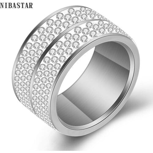 Rose Gold/Gold /Silver Plated Stainless Steel Ring With Double Layer 6 Row Crystal Wedding Women Ring