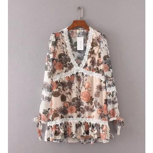 Artfeel New Arrival Autumn Dress Printed Sweet Mini dress Women Loose Casual Dress Boho Holiday Vintage Lady dress Lace up