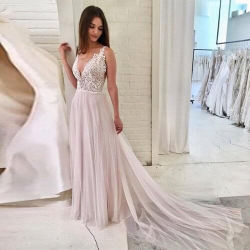 Sexy V-neck Prom Dresses A-line Sleeveless Sweep Train Tulle Skirt 2019 New Formal Women Party Dresses Prom Gowns Robe De Bal